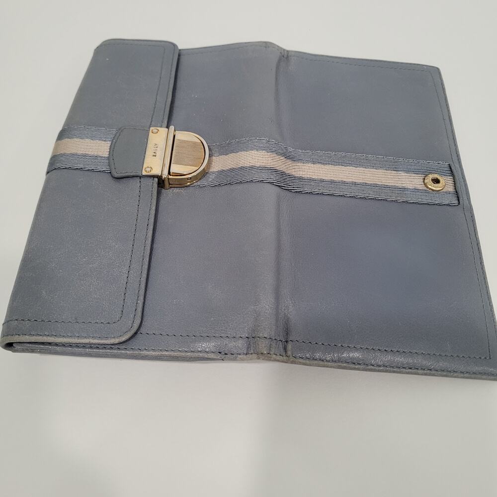 Bally Switzerland Wallet‎ Organizer Blue Large Leather Clutch Clasp Striped Logo - Picture 11 of 15
